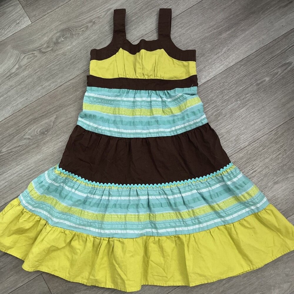 Emily West Girls BOHO Sundress Size 7 Turquoise Brown Green Sleeveless Cotton